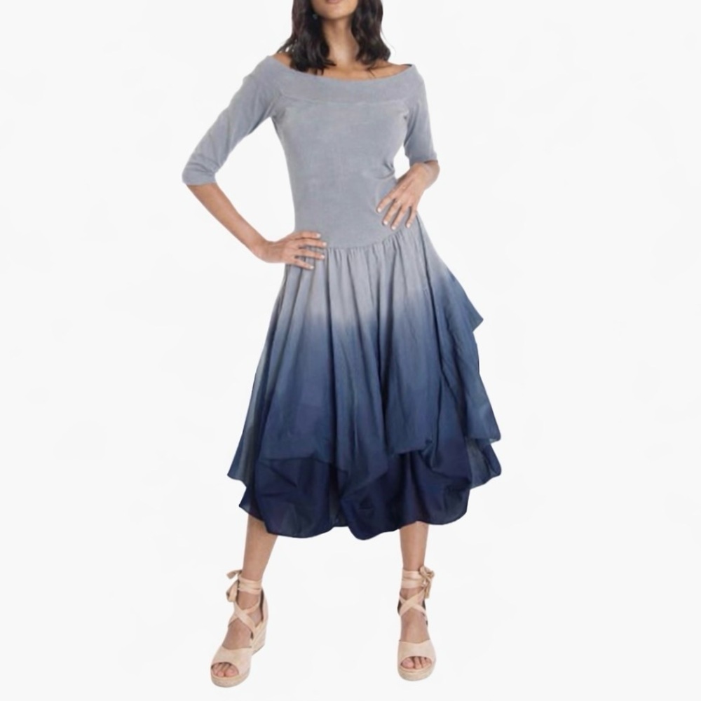 Luna Luz Belleza Dress Gray Gradient Lagenlook Off Shoulder Cotton M